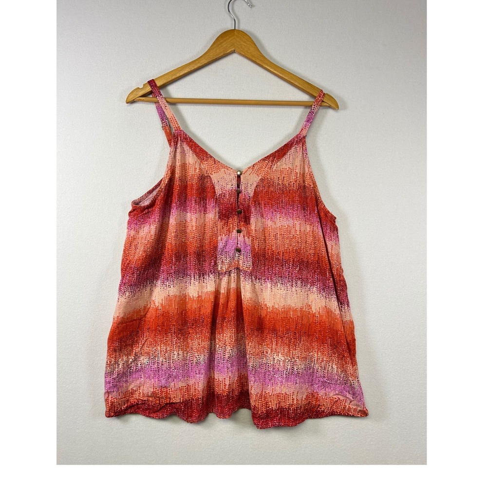 Sonoma‎ Camisole Tank Top Womens XL Orange Pink Ombre Stripe Rayon Boho Button